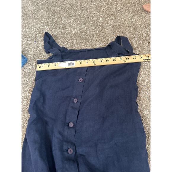 Spencer Tylar midi dress navy blue 100% Linen button up pockets SZ SM -flawed - Picture 10 of 11